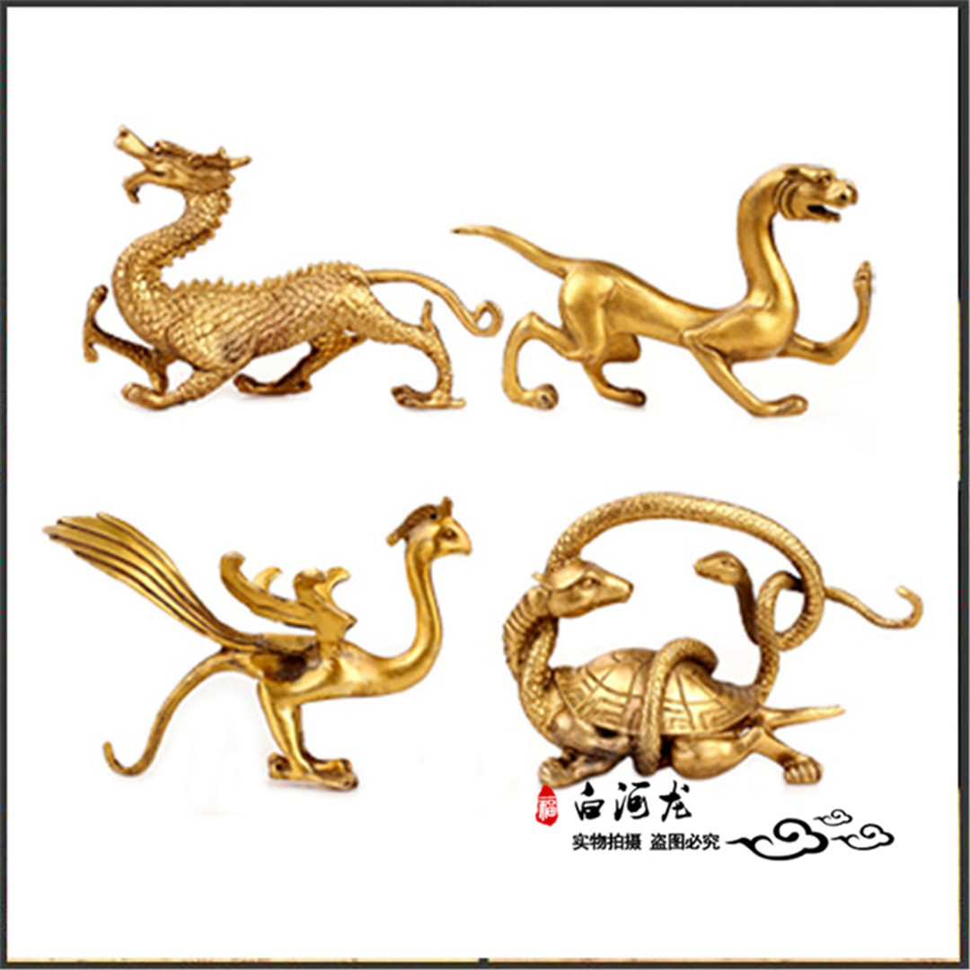 青龙白虎朱雀玄武家居灵兽四大古兽四方位补缺黄铜摆件家居装饰