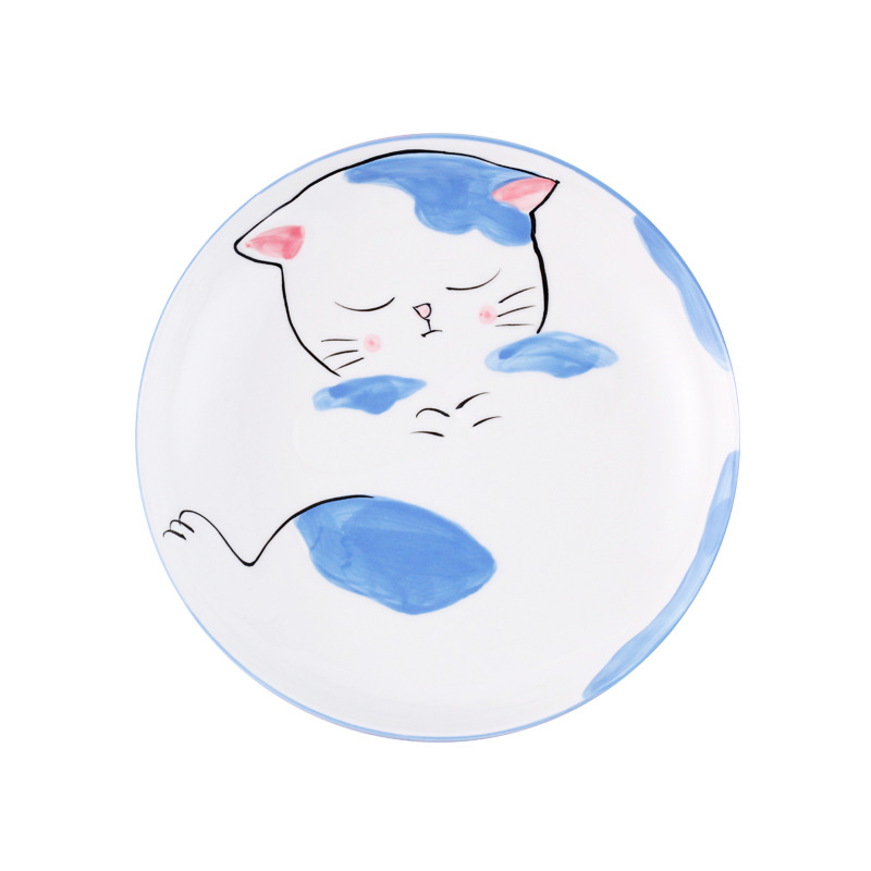 Creative Cute Japanese Ins Style Net Red Cute Cat Plate Sushi Pastry Plate Wedding Plate Pink Girl Heart