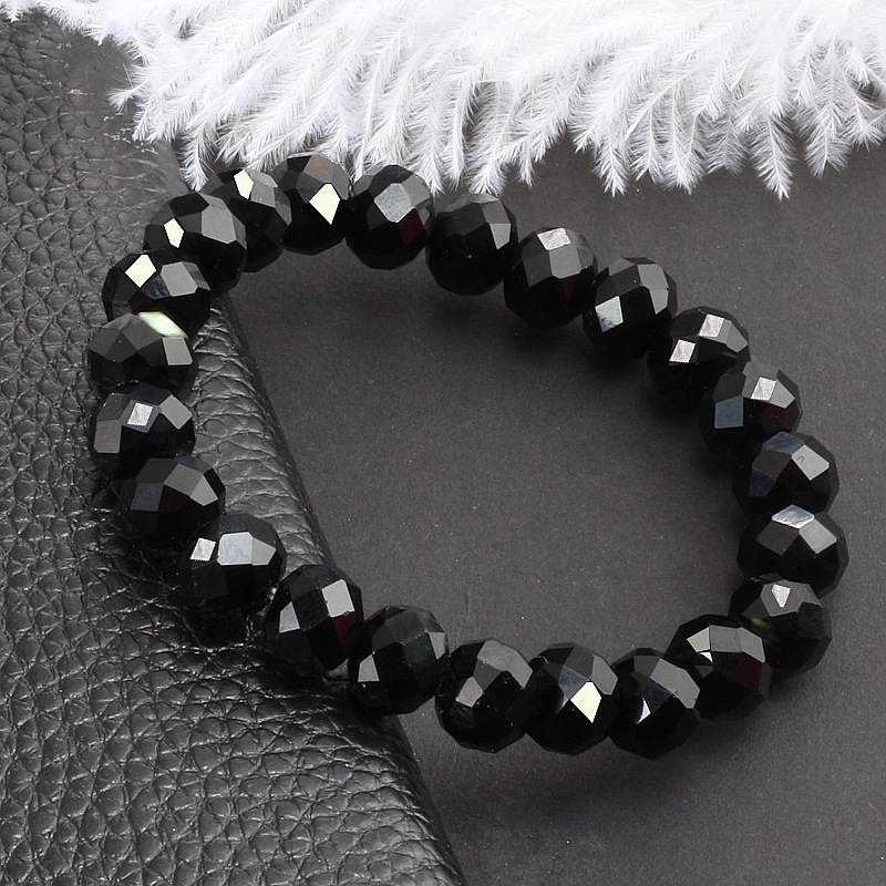 64小斜面切割黑晶石手串 扁珠方块算盘珠弹性绳手链 菱形佛珠手镯