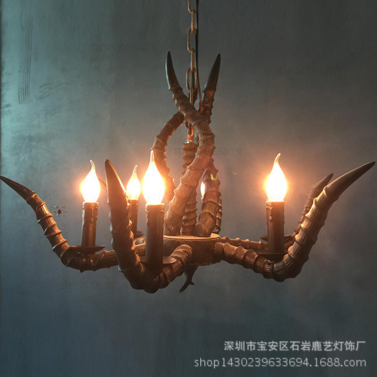 厂价直销 欧式复古美式乡村田园客厅餐厅咖啡店新羊角灯六头吊灯