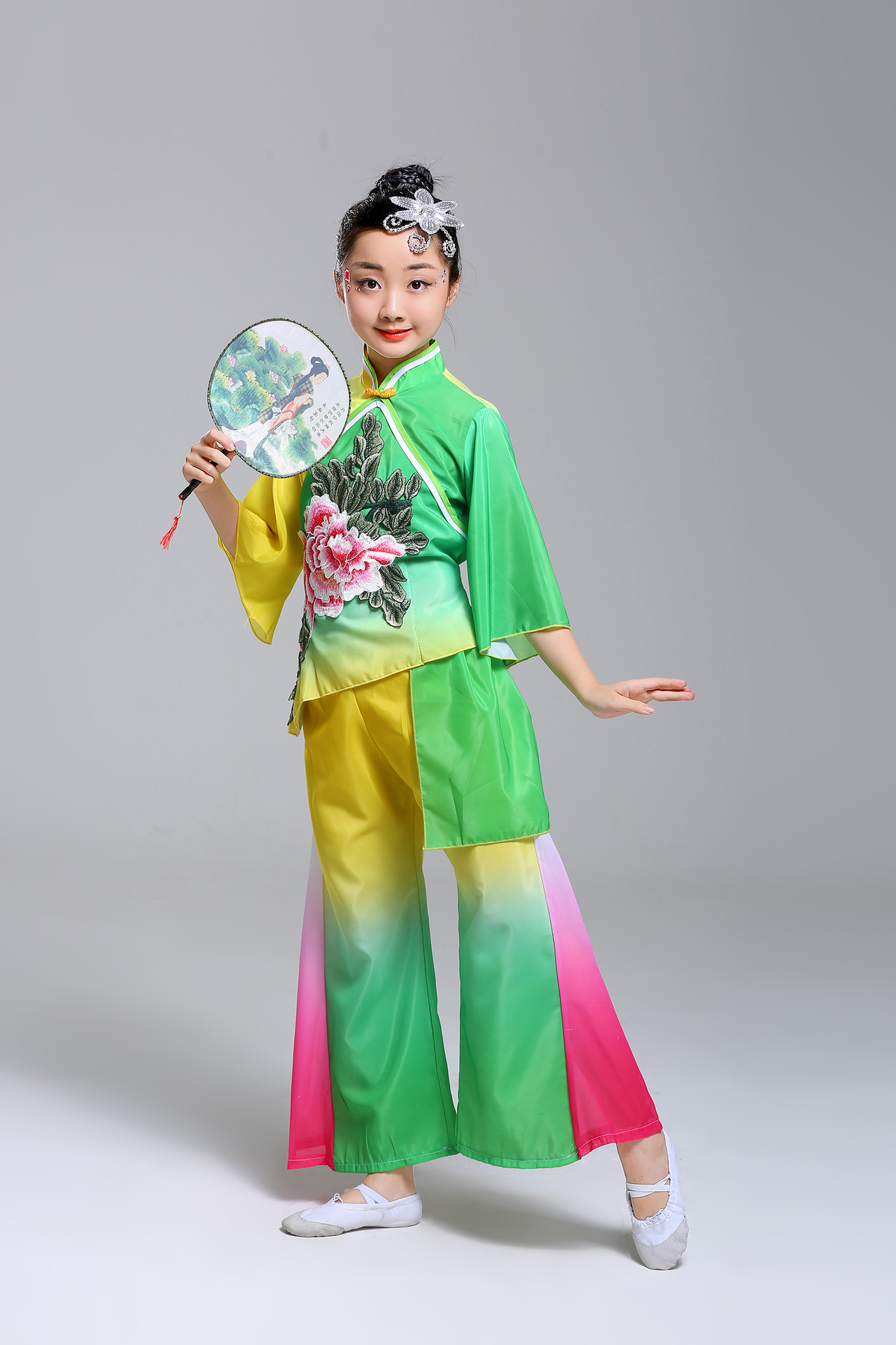 儿童秧歌服演出服女少儿古典伞舞扇子舞服装飘逸中国风民族舞蹈服