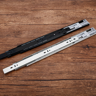 缓冲器阻尼液压抽屉滑轨 橱柜家具五金配件 钢珠三折消声滑轨批发