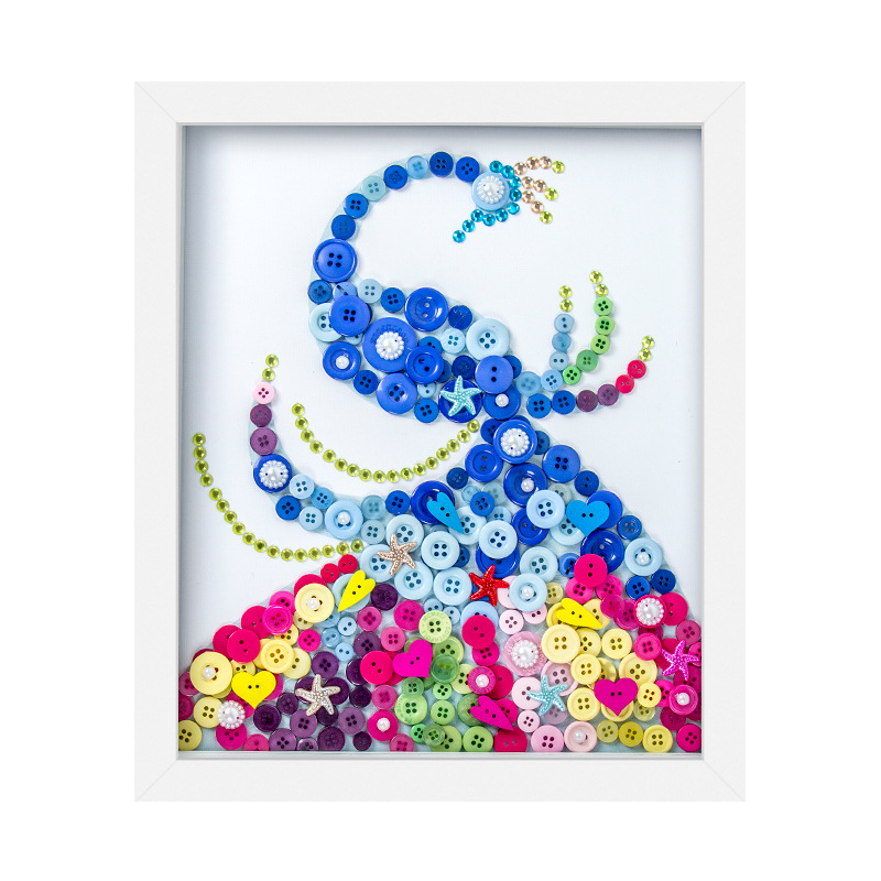 儿童diy手工创意纽扣画相框扣子画幼儿园材料包手工坊爱莎冰雪