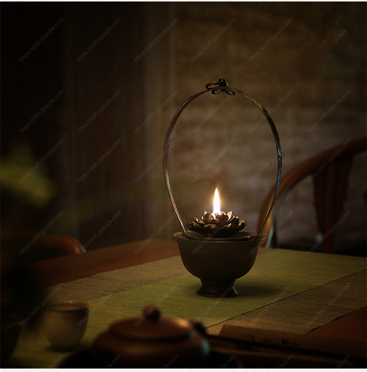 淡泊堂中式莲花油灯 复古酥油灯 家用供佛灯 酥油灯座 蜡烛台