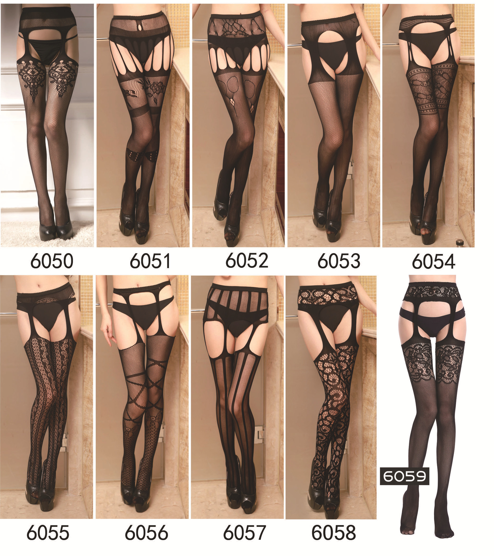 Yue Die Women's Sexy Lingerie One Piece Dropshipping Hollow Garter Jacquard Pants Leggings European and American Fishnet Stockings 6057