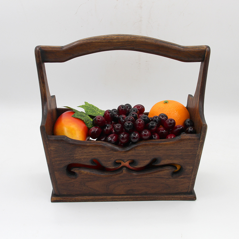 木质雕花收纳篮 家居装饰干花篮 果蔬置物篮 木制鲜花干花筐