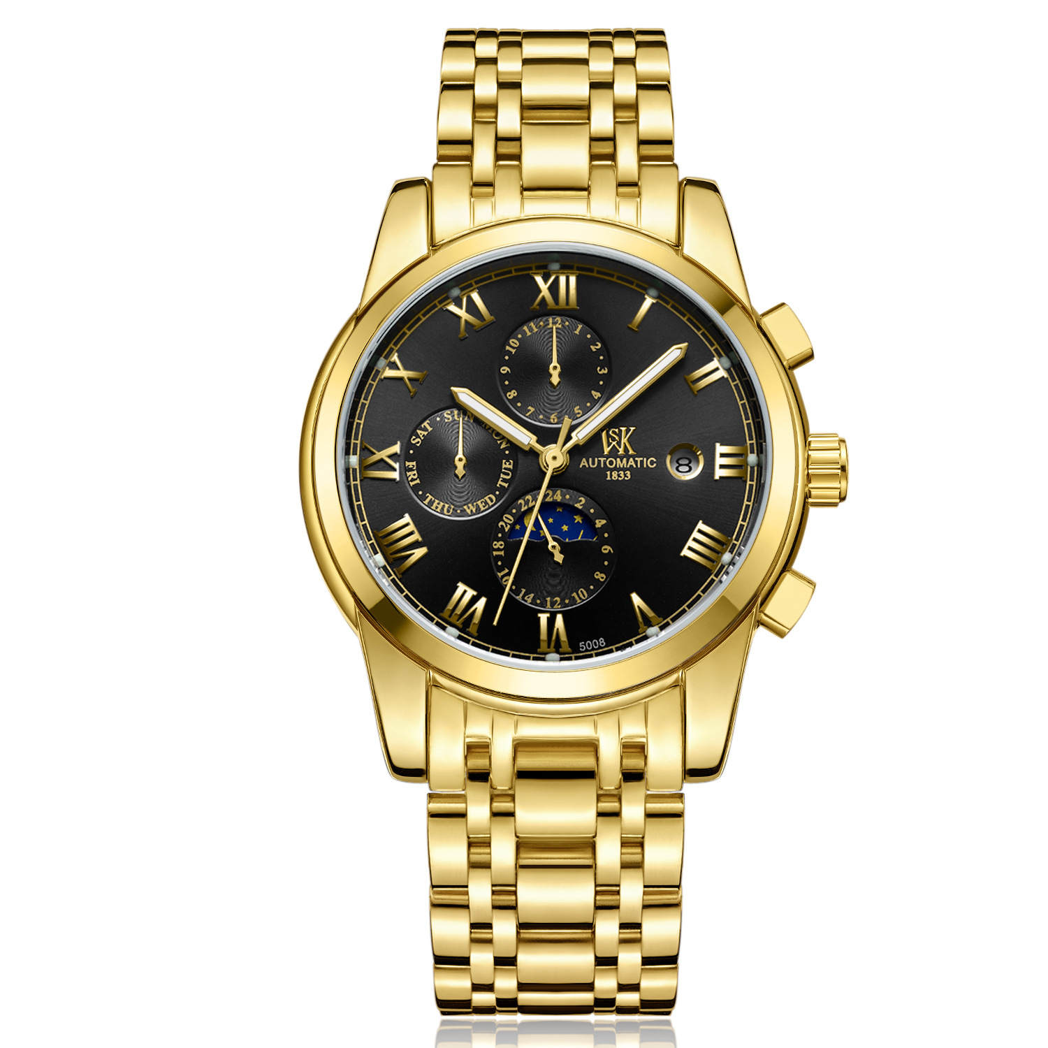 瑞士正品【威斯凯】罗马式全自动商务男士机械表手表男夜光腕表