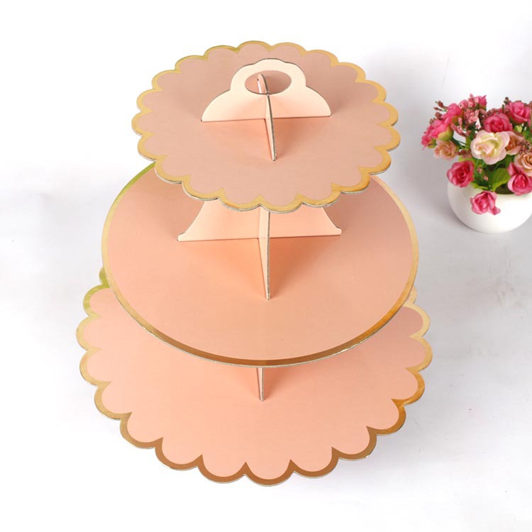 Wholesale Three-Layer Paper Gilding Cake Stand Birthday Party Layout Wedding Disposable Pastry Dessert Display Shelf