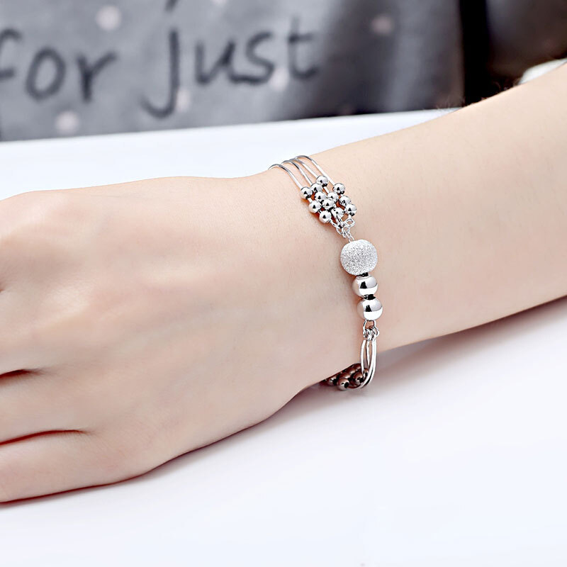 实体店批发990纯银手链甜美简约多层流苏圆珠转运珠手链女友礼