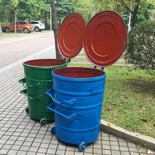 加厚大号防火煤灰圆形垃圾桶工业市政户外环卫挂车铁皮垃圾桶无盖