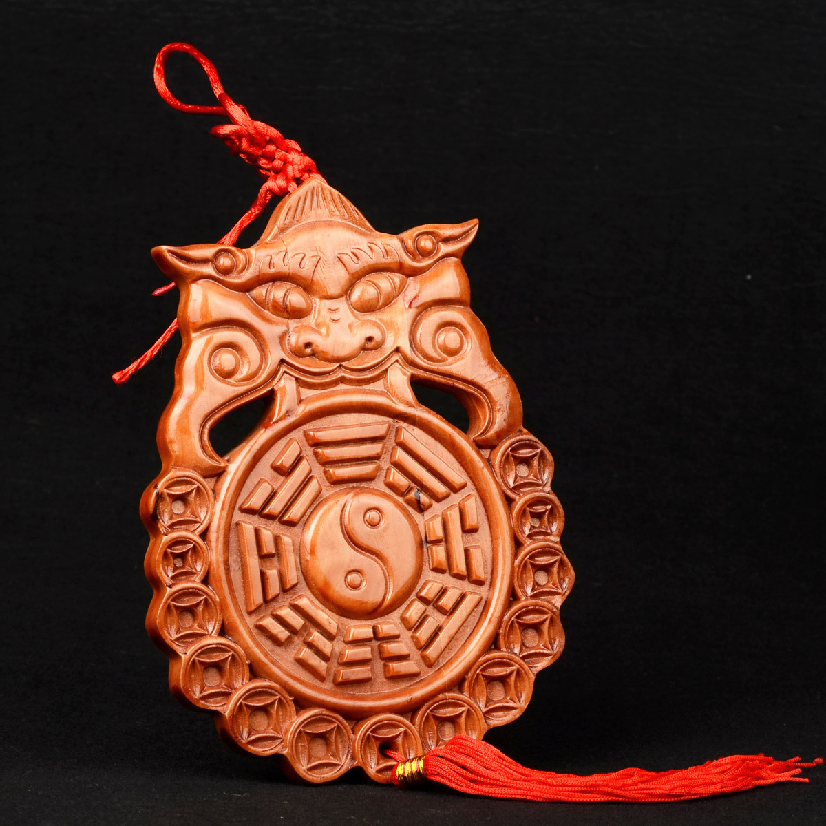 桃木兽头八卦镜挂件葫芦木雕挂件卫生间门对门挂件