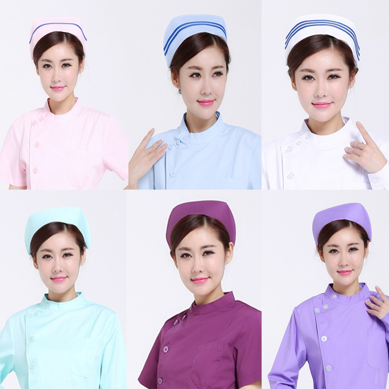 医院护士帽子白大褂护士长工作帽燕尾帽横一二三杠斜杠粉蓝色白紫