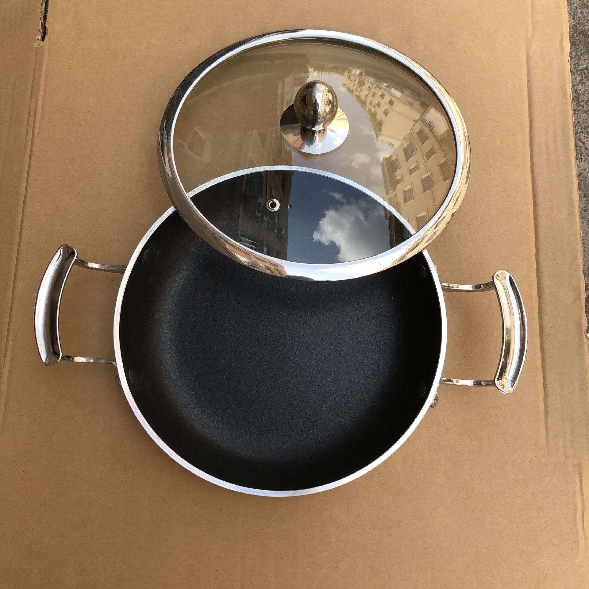 厂家直销 双耳煎锅 平底锅 复底煎锅 生煎锅