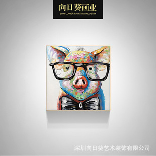 抽象现代简约挂画客厅背景玄关卧室装饰画纯手绘定制油画 博士猪