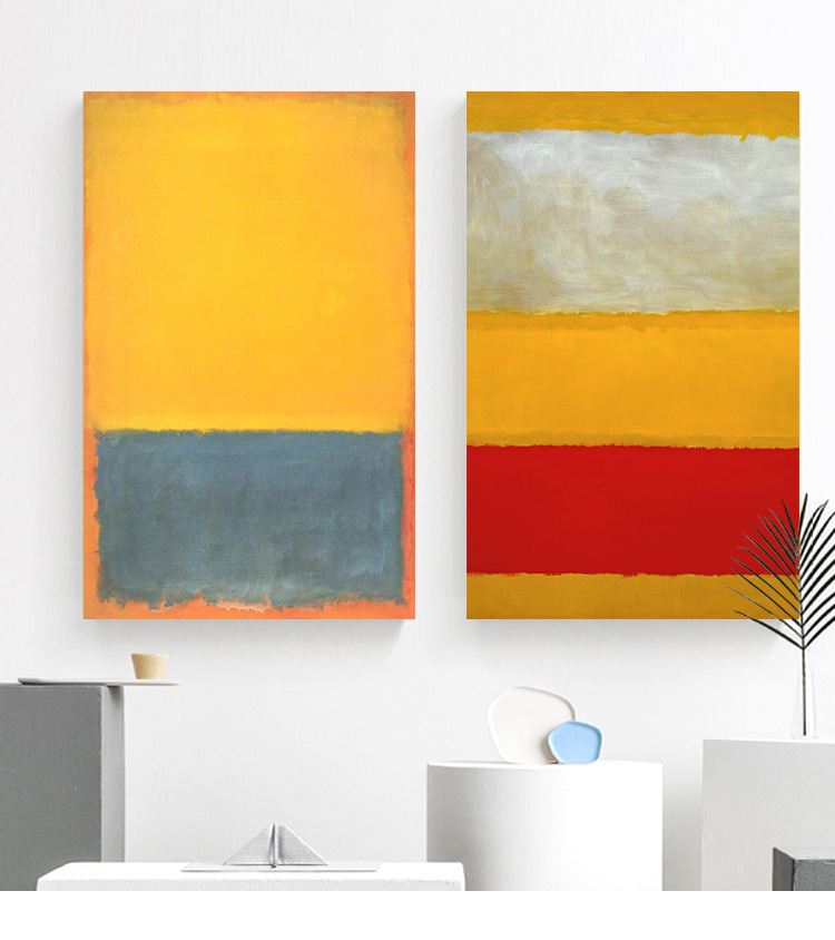 马克罗斯科 蓝海抽象几何装饰画红黄蓝色块大师艺术无框画