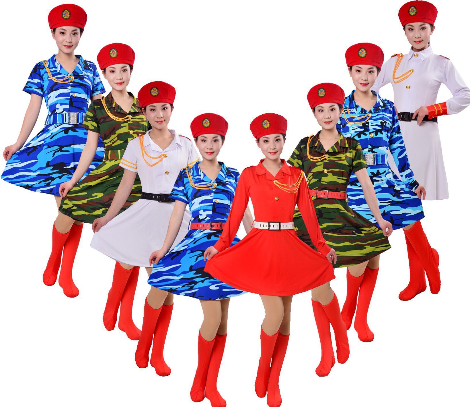 成人军旅演出服装女兵舞台表演服弹力迷彩裙套装广场舞军鼓舞蹈服