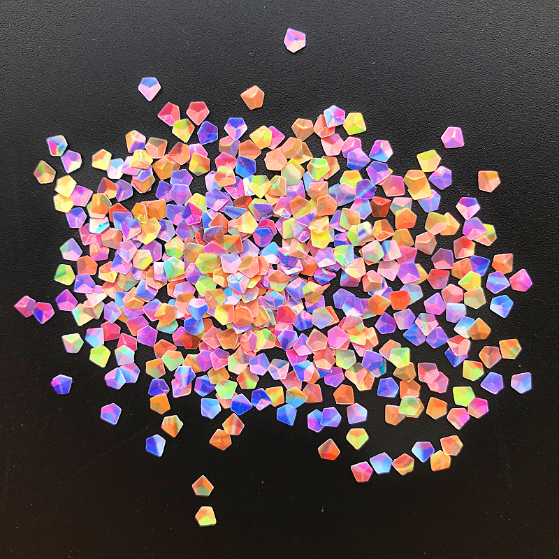 3d钻石镭射幻彩亮片异型指甲贴片 美甲钻pet亮片圆立体菱形闪光片