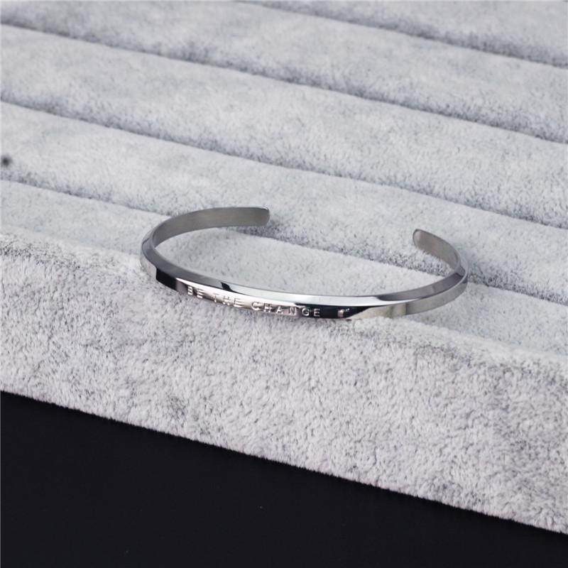 时尚玫瑰金开口d家刻字手镯be the change 防过敏手环 厂家直销