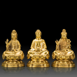纯铜西方三圣佛像摆件坐莲花阿弥陀佛大势至观世音菩萨工艺品风水