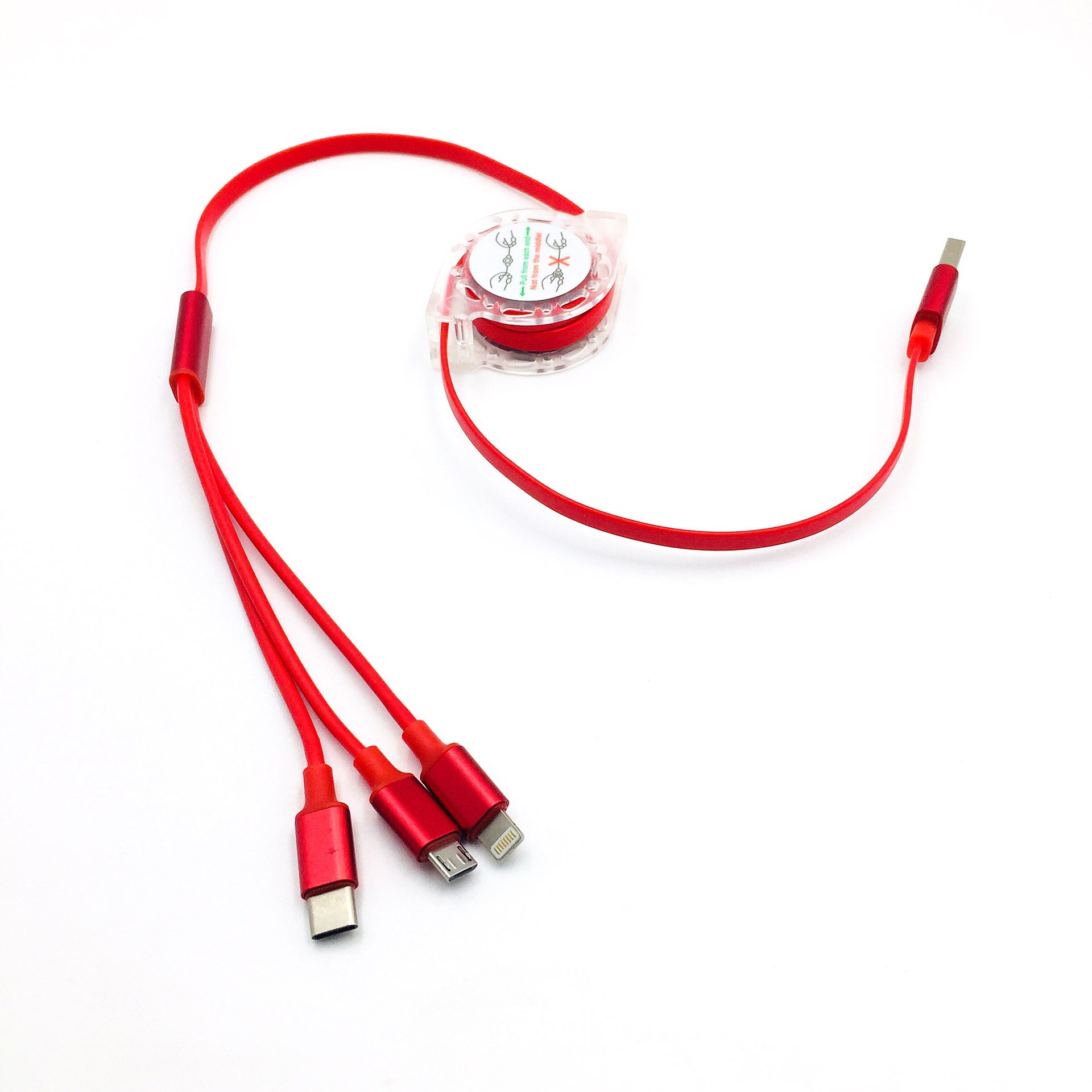 伸缩一拖三数据线 三合一充电线type-c苹果安卓usb手机伸缩数据线