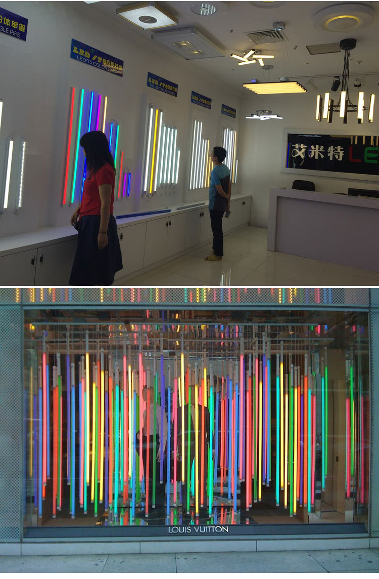 t8led吊线灯管t5彩色灯管商场造型日光灯红绿冰蓝黄紫粉条形装饰