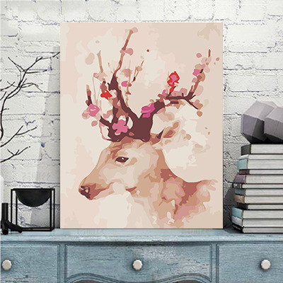 diy数字油画家居装饰画速卖通亚马逊外贸单亚麻【6166梅花鹿】