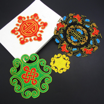 圆形寿字刺绣背胶布贴五角梅花寿字蒙古民族风绣花帖背胶熨烫贴布