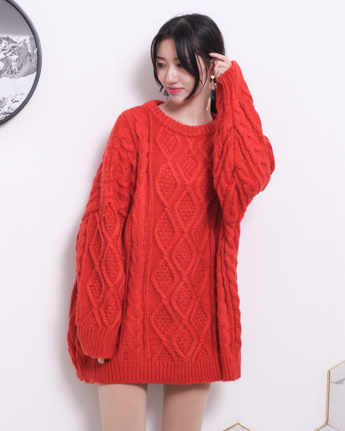 秋冬新款宽松大码毛衣外套 韩版纯色套头百搭中长款针织衫女