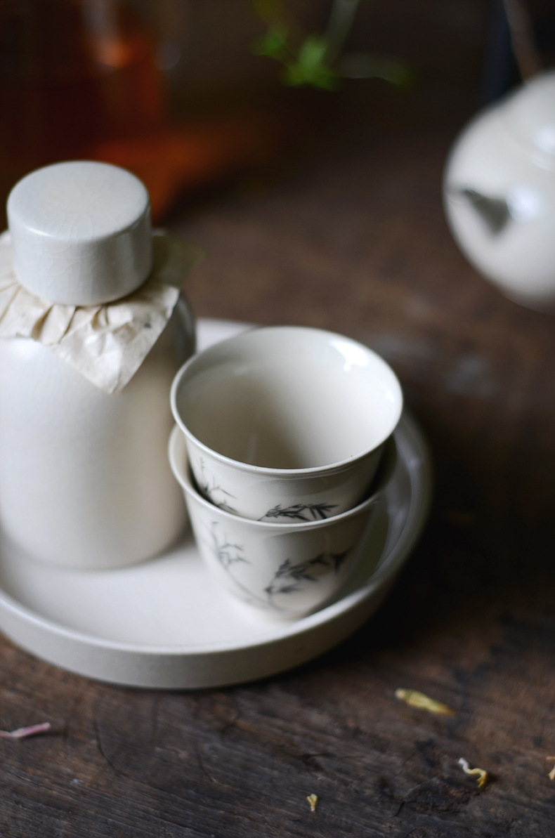 草木灰茶杯景德镇主人杯单杯手绘竹子纯手工单个仿古花神杯茶具