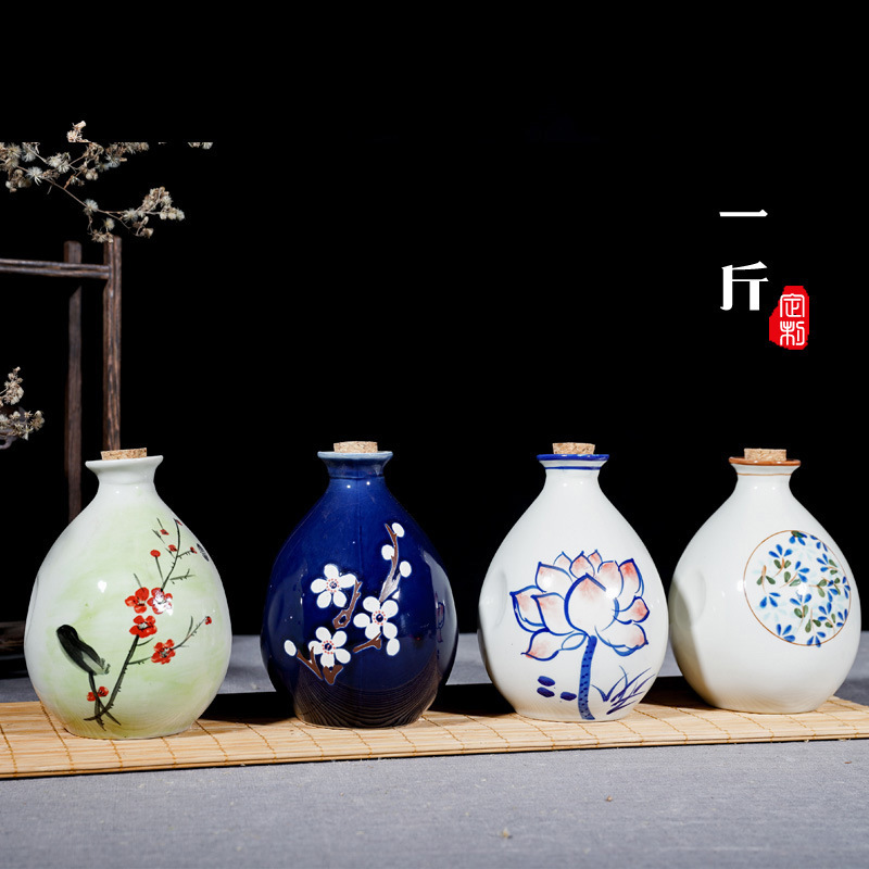 1斤装手彩绘装饰陶瓷家用酒壶空酒瓶古风酒坛摆件酿酒小酒罐