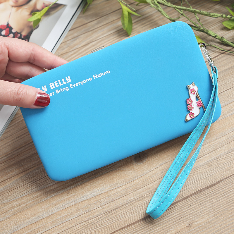 New High Heels Women's Wallet Kelly Belly Solid Color Long Pencil Box Student Clutch Mobile Phone Bag