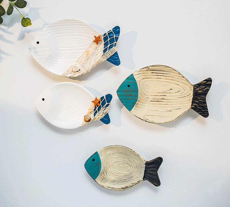 地中海洋墙面立体样板房酒店鱼壁挂墙饰装饰品大小一套可挂可摆