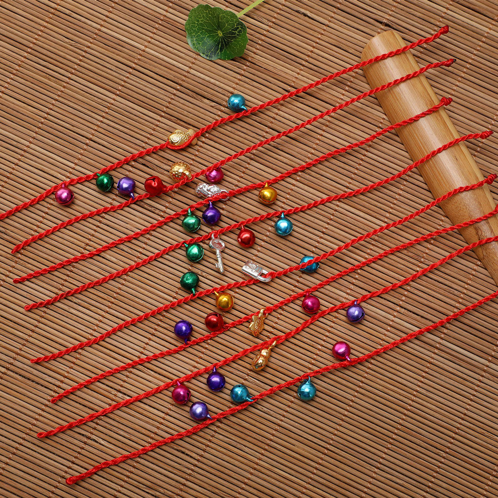 端午节五彩绳手链五月节红绳铃铛儿童手绳脚链绳礼品地摊货源批发