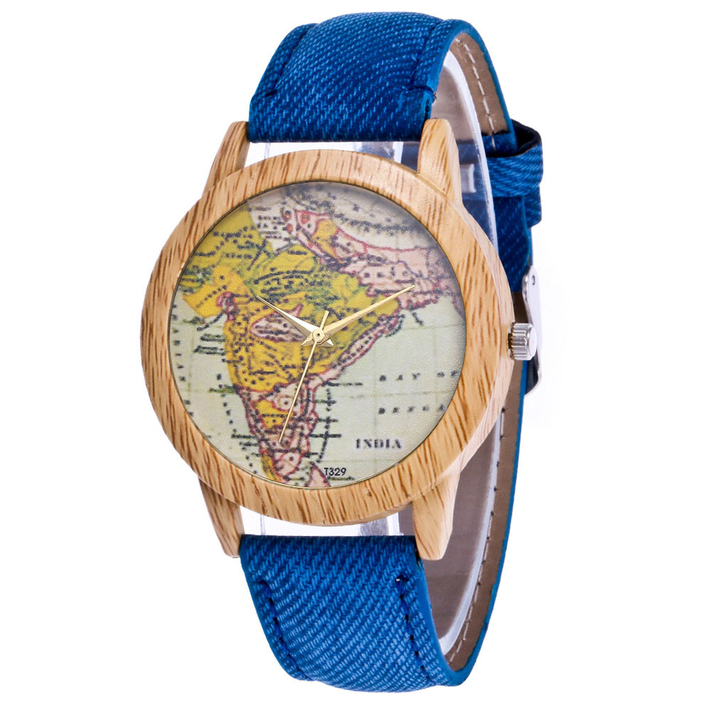古董印度地图手表帆布表带女士手表男士手表个性石英手表男t329-n