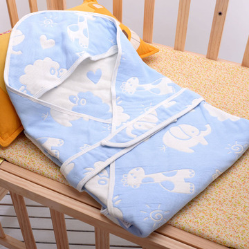 婴儿包被纯棉6层纱布卡通新生儿带帽抱被宝宝毛巾被婴儿带帽童被