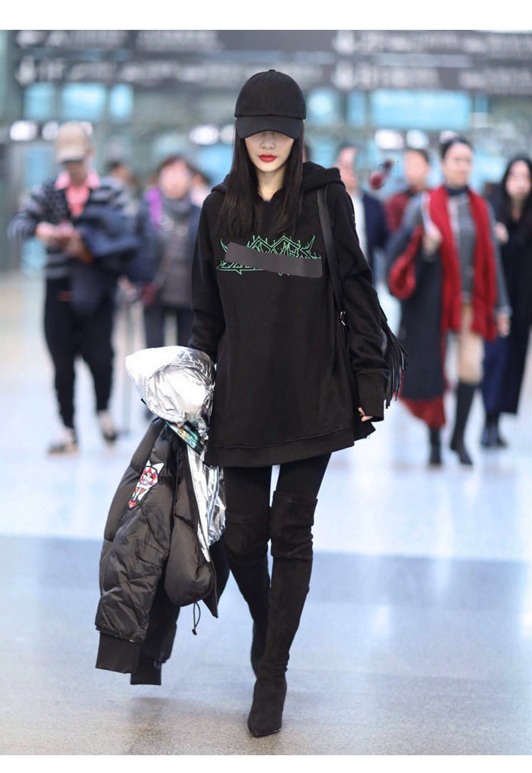 连帽卫衣女宽松春秋黑色韩版长袖加绒bf原宿风李小璐同款外套潮