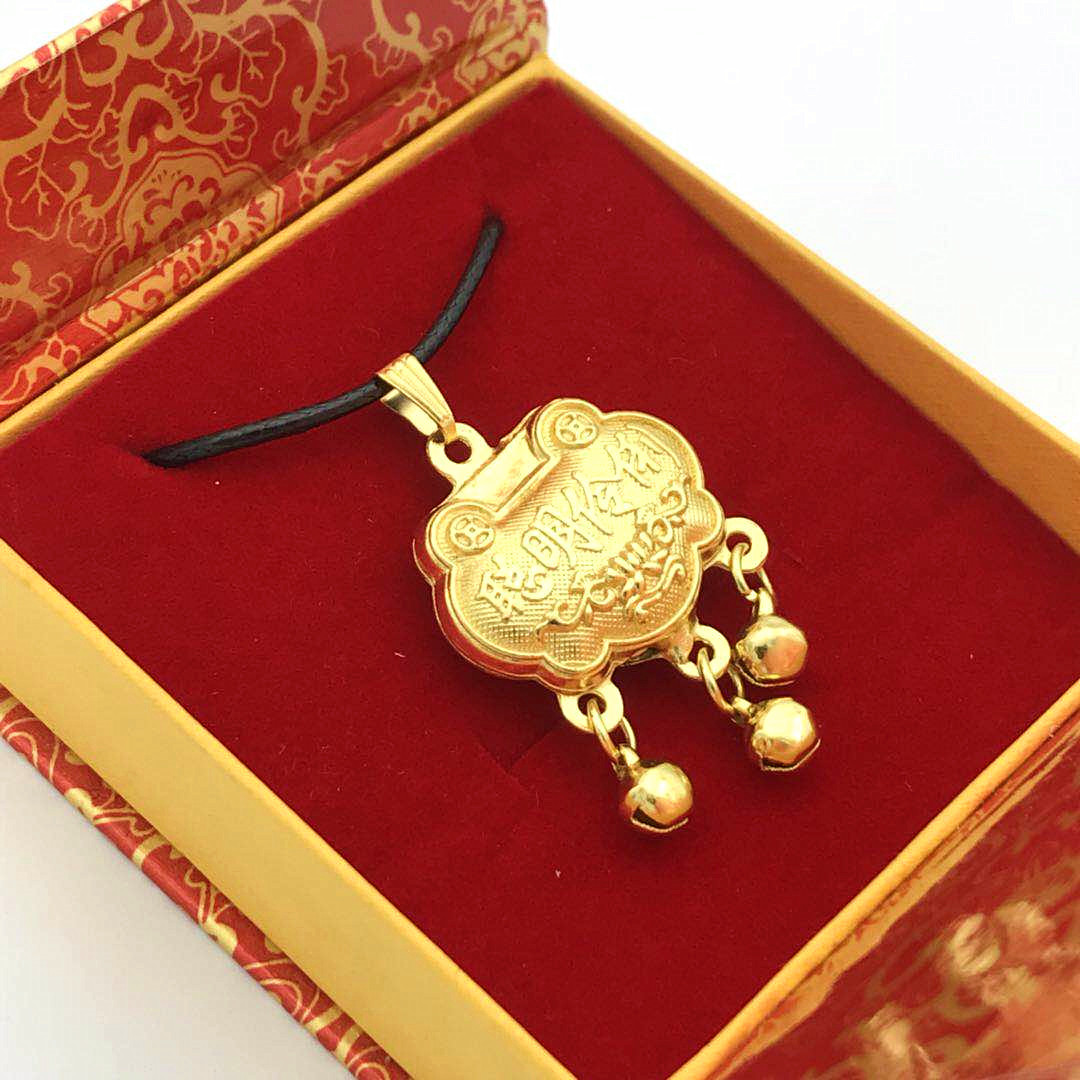24k镀金长命锁项链 宝宝长命富贵锁礼品 儿童聪明伶俐长命锁吊坠