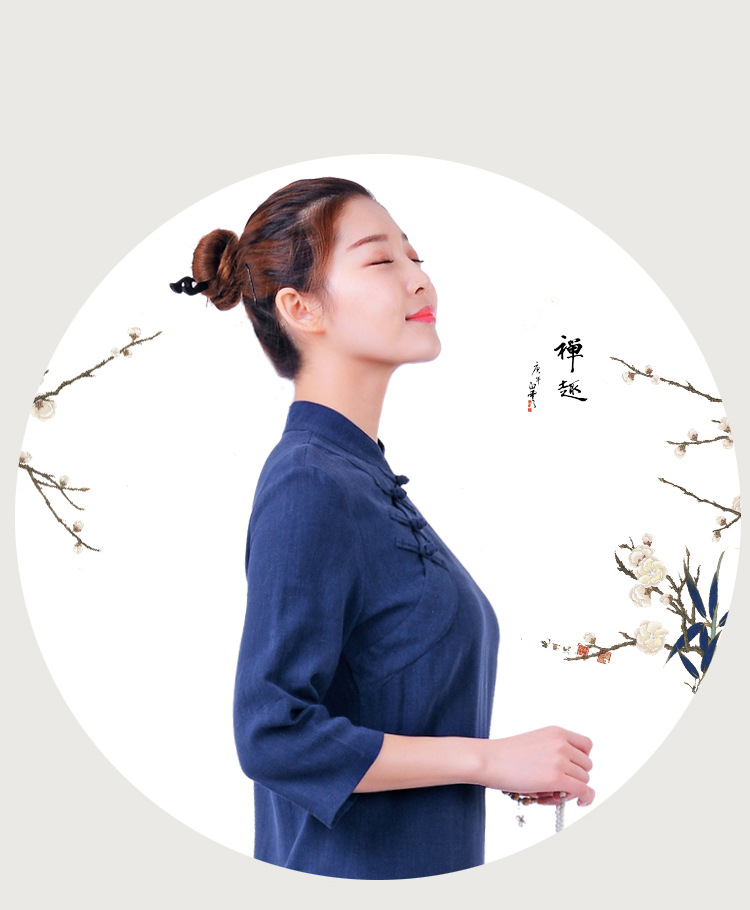 新品唐装盘扣中国风禅意茶人服连衣裙复古棉麻禅修服佛系女装6096