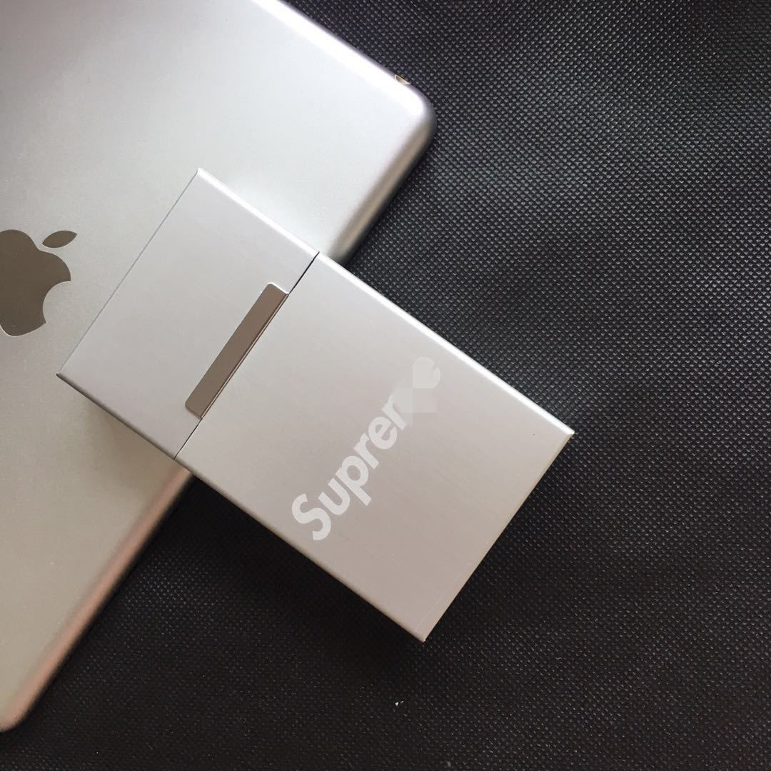 潮牌supreme20支装女士细烟盒 超薄自动翻盖金属香菸盒 个性定制