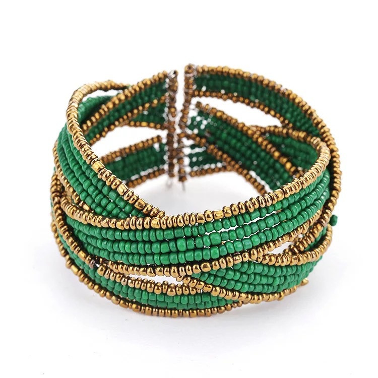 欧美 时尚 波西米亚 新款多层 手工 编织手镯 百搭 米珠手镯