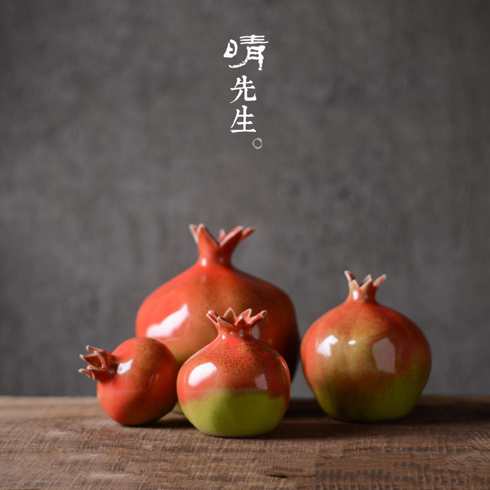 陶瓷石榴摆件 仿生设计家居装饰品 创意陶艺水果雕塑茶席配件茶宠