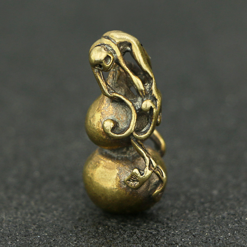 手工仿古老铜器古玩杂项实心黄铜葫芦坠子福禄老物件汽车钥匙挂件