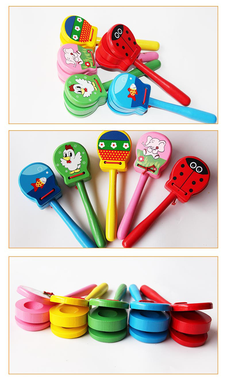 奥尔夫儿童打击乐器 儿童感官长柄响板 婴幼儿音乐玩具教具响板