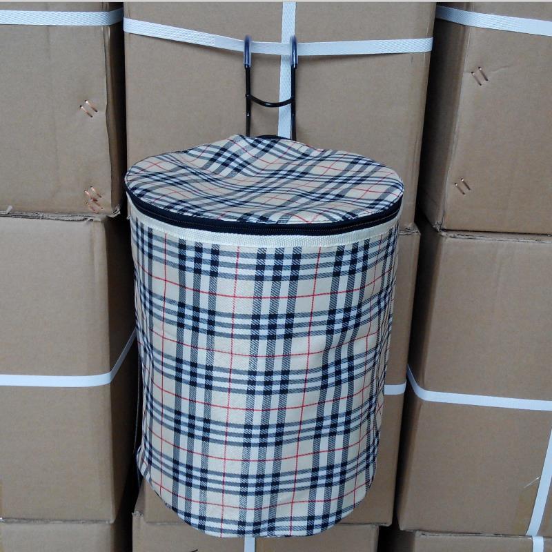 自行车圆形方格带盖布车篮折叠车布车筐骑行车车篓单车车蓝