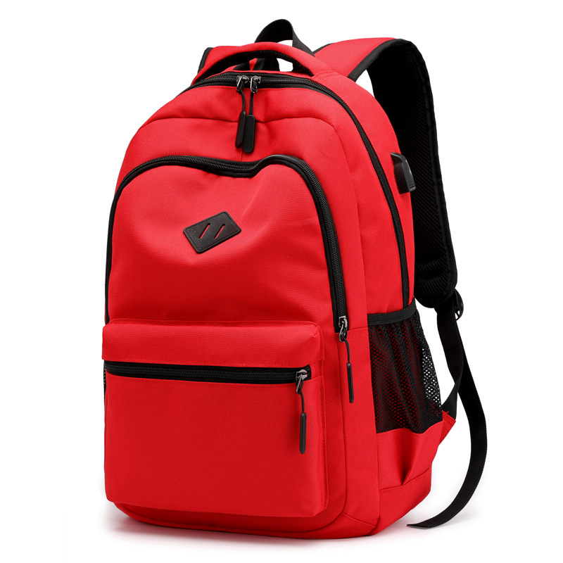 Cross-Border New Arrival Casual Solid Color Backpack Rechargeable Backpack Middle School Student Schoolbag Solid Color Waterproof Backpack Wholesale