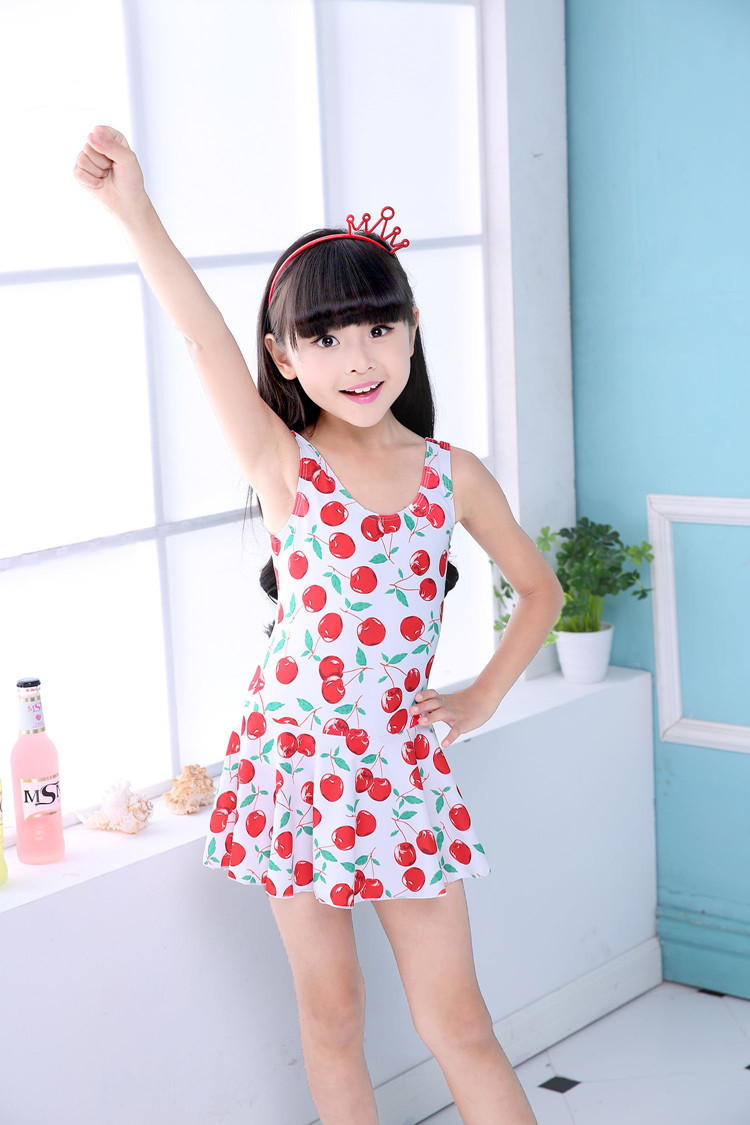 夏季新款连体裙式小女孩儿童游泳衣可爱幼儿女童印花泳装厂家直销