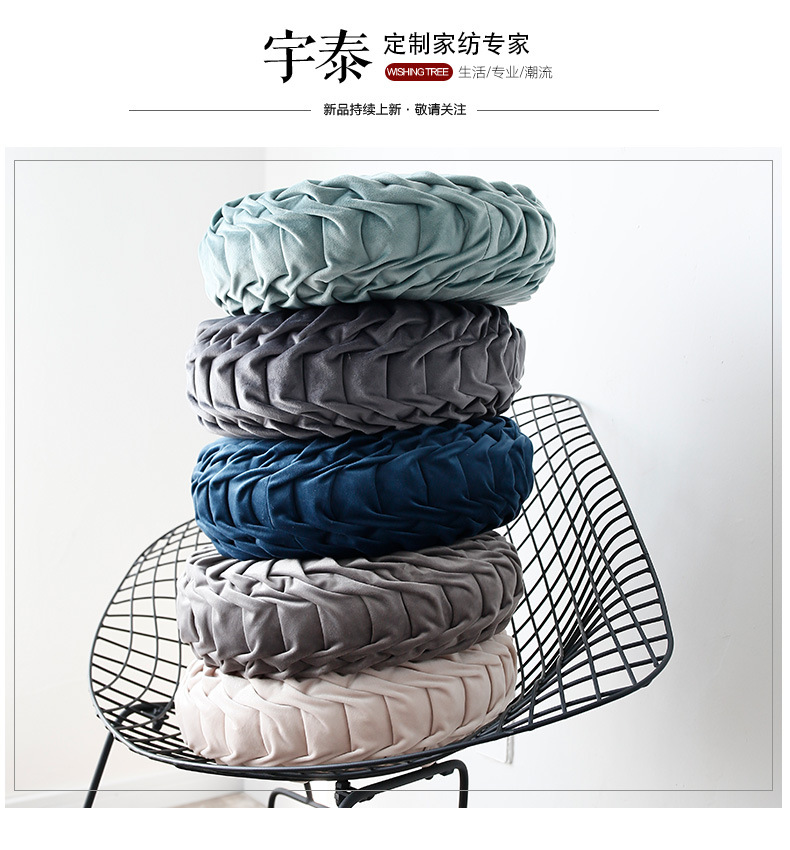 跨境欧式荷兰绒靠垫抱枕沙发腰靠圆形靠垫手工褶皱车轮南瓜枕