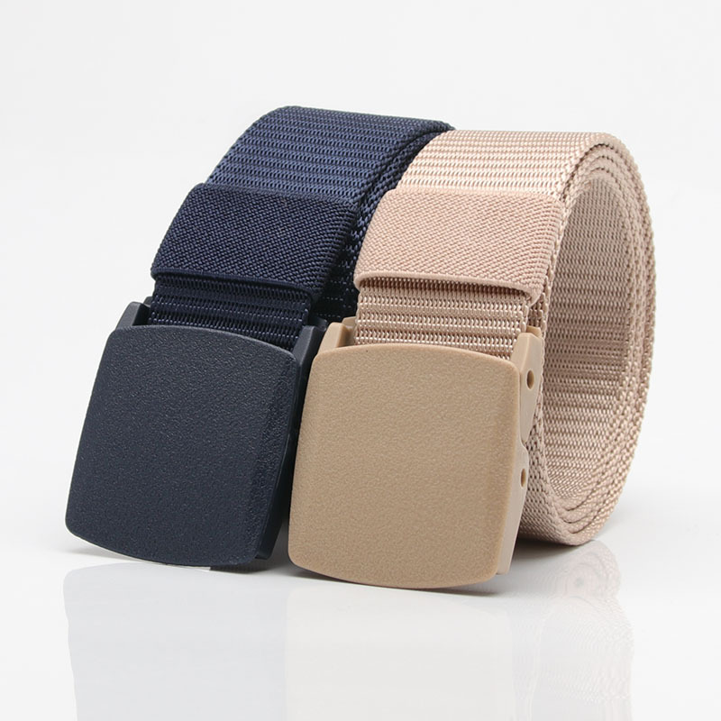 outdoor men‘s and women‘s tactical belt student military training nylon belt breathable plastic buckle canvas belt female factory wholesale