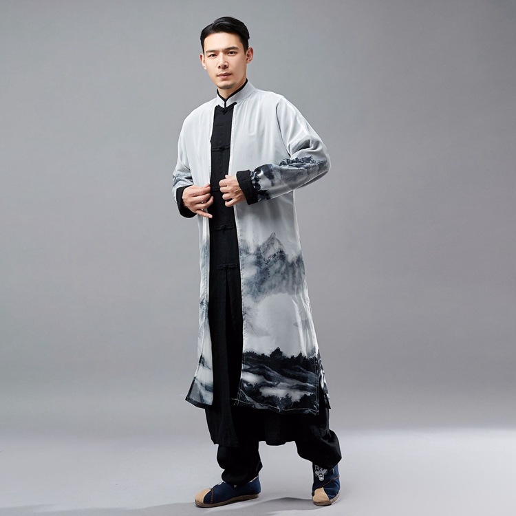 中国风假两件复古唐装长衫汉服男古风男装仙气演出服中式长袍马褂