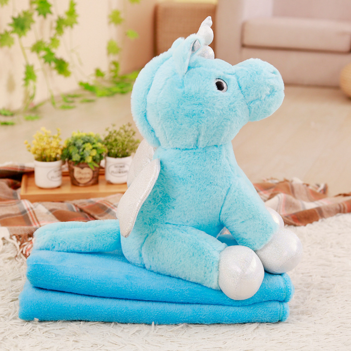 厂家直销可爱创意毛绒玩具天马独角兽公仔抱枕毯子女生玩偶布娃娃